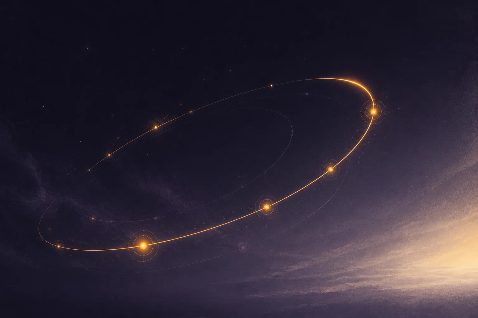 琥珀星轨连接夜空中的知识节点